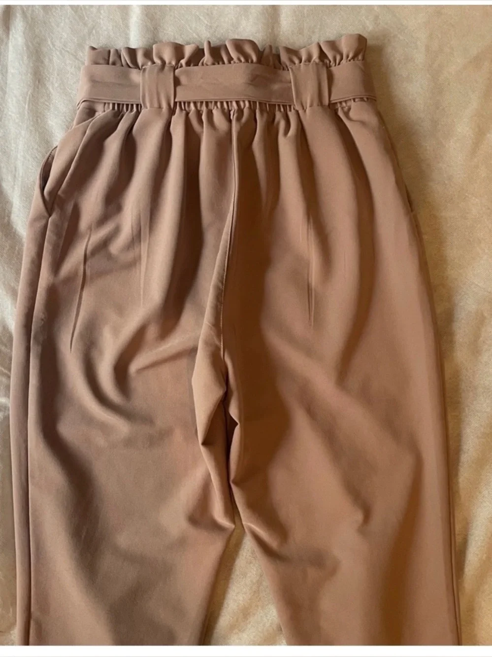 Grace Karin Women’s Paperbag Tie Waist Ankle Pants Size Small Taupe Bow Detail